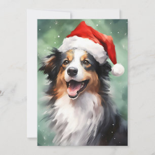 Cartes Pour Fêtes Annuelles Australian Shepherd peinture de Noël