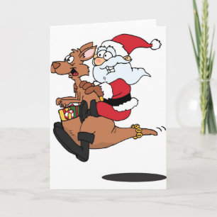 Cartes Pour Fêtes Annuelles Australien Père Noël montant un kangourou de Noël