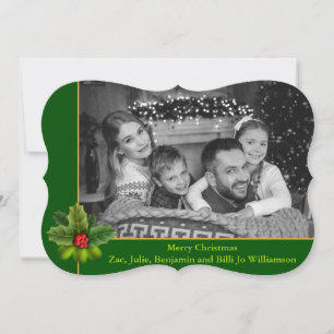 Cartes Pour Fêtes Annuelles Auto Black & White Photo Holly Frame Fancy Photo