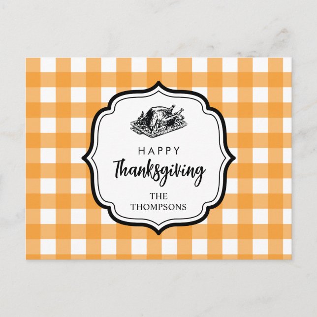 Cartes Pour Fêtes Annuelles Automne Automne Orange Plaid Thankgiving Turquie (Devant)