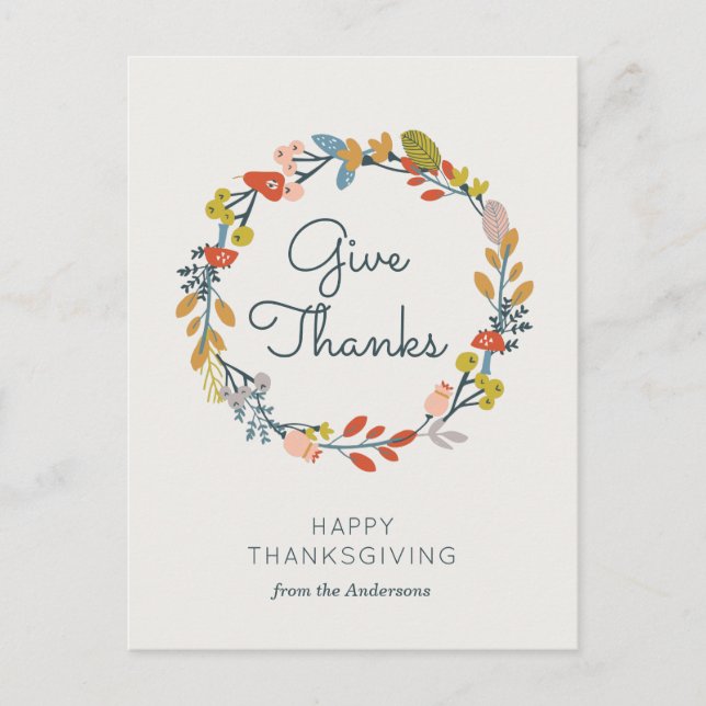 Cartes Pour Fêtes Annuelles Automne Botanique Thanksgiving (Devant)