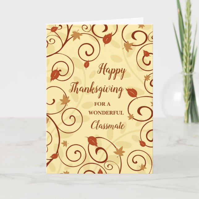 Cartes Pour Fêtes Annuelles Automne Feuilles Bon thanksgiving Classmate (Devant)