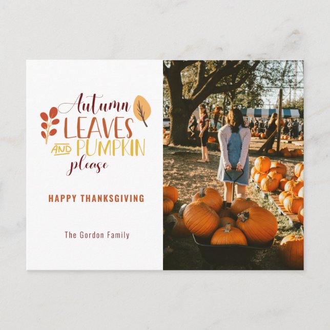 Cartes Pour Fêtes Annuelles Automne Feuilles Citrouille S'Il Vous Plaît Photo  (Devant)