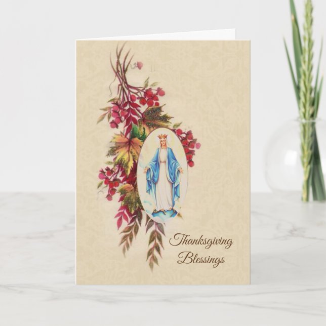 Cartes Pour Fêtes Annuelles Automne Feuilles Vierge Marie Thanksgiving (Devant)
