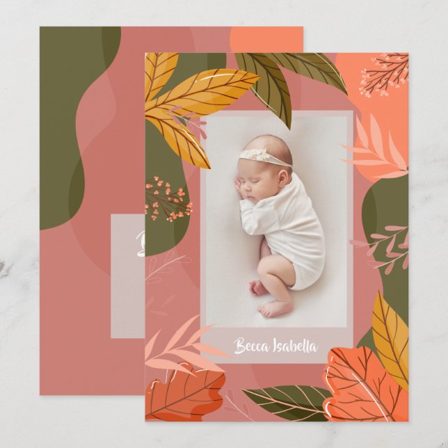 Cartes Pour Fêtes Annuelles Automne Photo Annonces de naissance (Devant / Derrière)