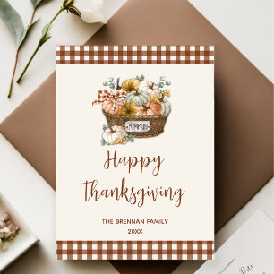 Cartes Pour Fêtes Annuelles Automne Rustique Citrouille Plaid Thessgiving