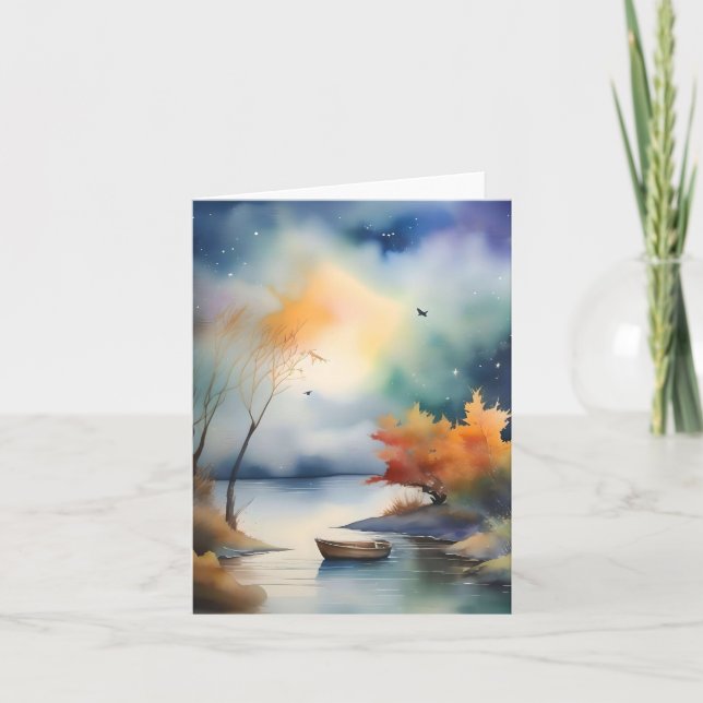 Cartes Pour Fêtes Annuelles Automne Soirée Scène B - Aquarelles et stylo (Devant)