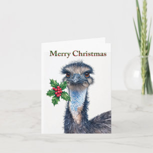 Cartes Pour Fêtes Annuelles Autruche de fête de Noël avec houx et baies rouges