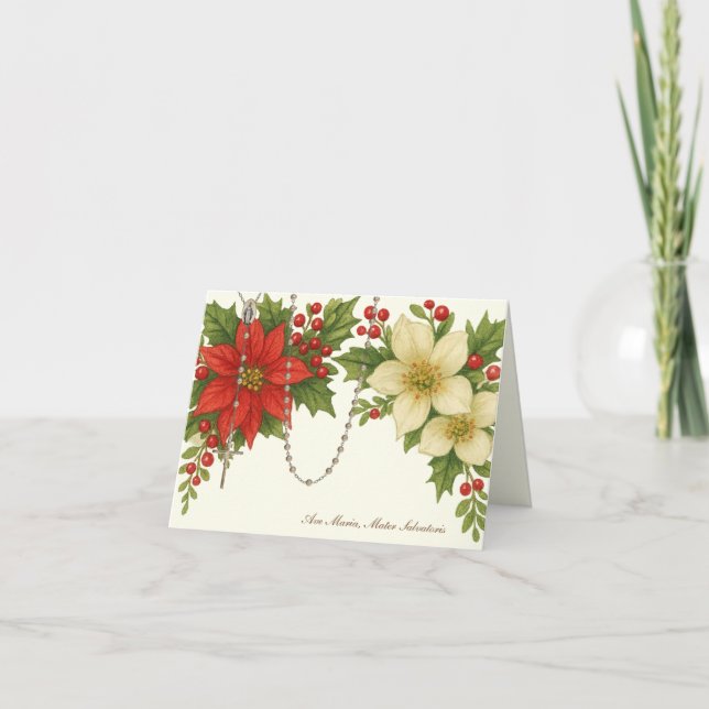 Cartes Pour Fêtes Annuelles Ave Maria Christmas Blessing with Rosary Florals (Devant)