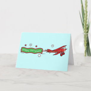 Cartes Pour Fêtes Annuelles Avion Biplane Joyeuses vacances Noël
