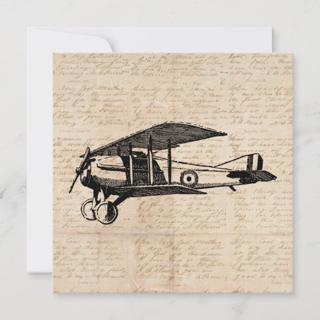Cartes Pour Fêtes Annuelles Avion classique Antique Aviation Art Script Papier (Devant)