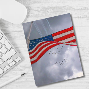 Cartes Pour Fêtes Annuelles Avion dans le ciel et drapeau américain, Amusant,