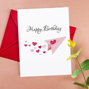 Cartes Pour Fêtes Annuelles Avion en Papier Rose, Romantique, Anniversaire du 