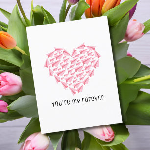 Cartes Pour Fêtes Annuelles Avion en Papier Rose Voyage Cœur Tu Es Mon Pour To