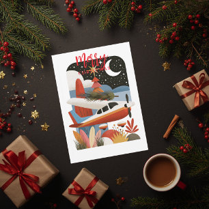 Cartes Pour Fêtes Annuelles Avion transporte photo de famille d'arbre de Noël