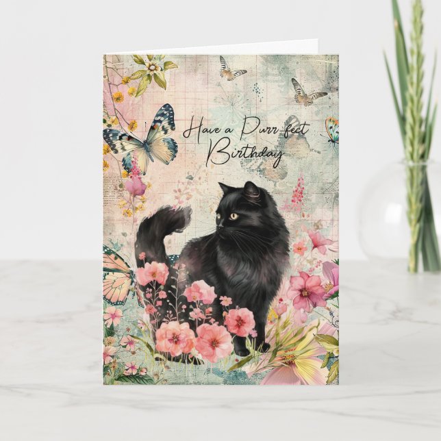Cartes Pour Fêtes Annuelles Avoir un chat noir Purr-fect Anniversaire (Devant)