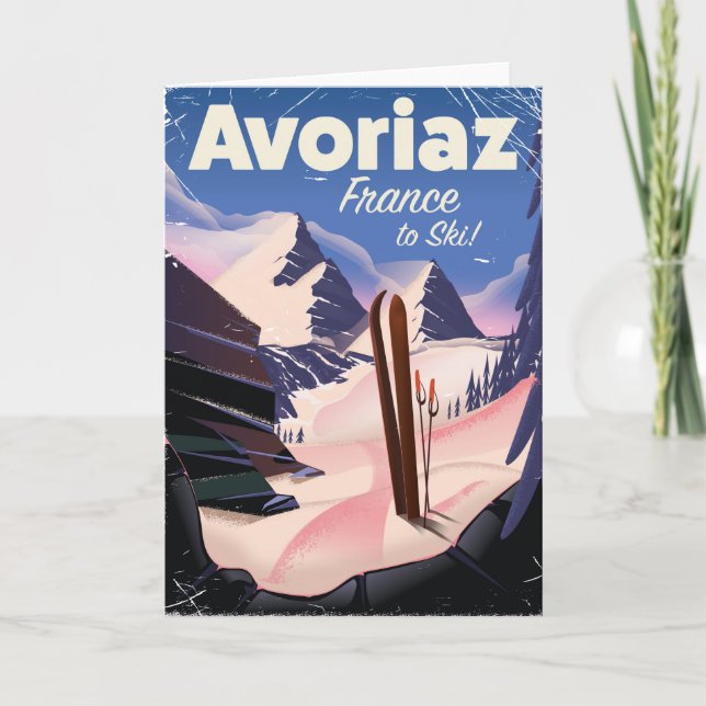 Cartes Pour Fêtes Annuelles Avoriaz, poster Voyage Ski Français (Devant)