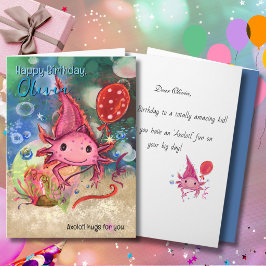 Cartes Pour Fêtes Annuelles Axolotl Rose Aquarelle Fantaisiste Enfants Mignons