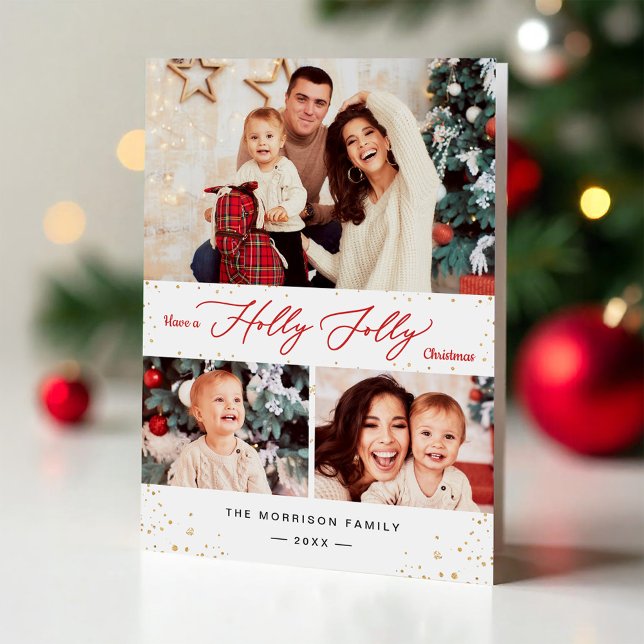 Cartes Pour Fêtes Annuelles Ayez Holly Jolly Christmas Gold Confetti 3 Photo (Créateur téléchargé)
