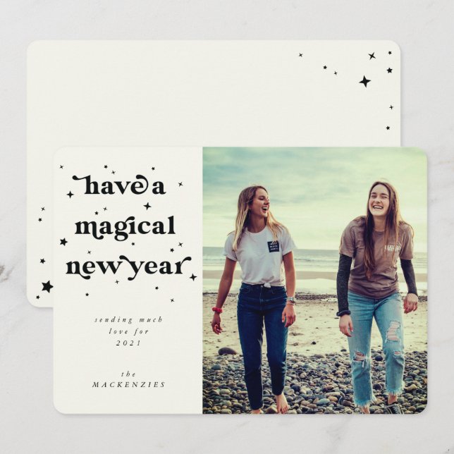 Cartes Pour Fêtes Annuelles Ayez Une Photo Magique Du Nouvel An (Devant / Derrière)