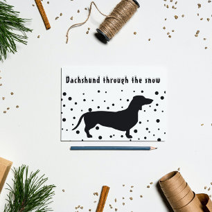 Cartes Pour Fêtes Annuelles B&W Funny   Dachshund À Travers La Neige  