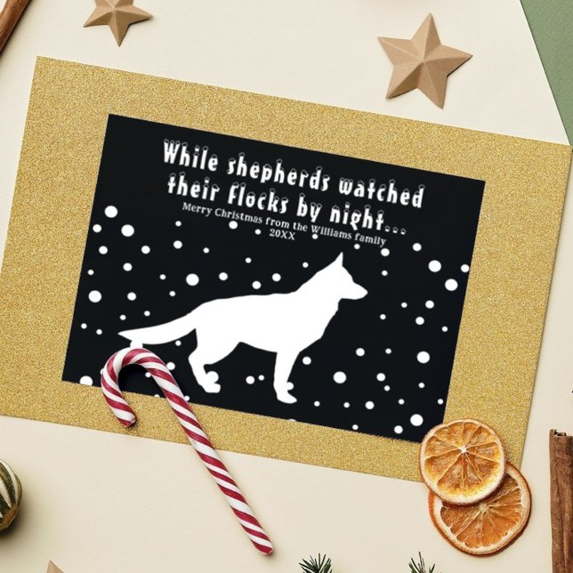 Cartes Pour Fêtes Annuelles B&W moderne allemand berger Noël Salutations (Modern B&W German Shepherd Christmas Greetings Holiday Postcard)