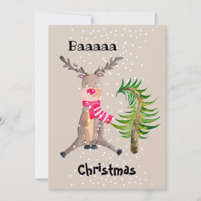 Cartes Pour Fêtes Annuelles Baaaa Noël Aquarelle rennes (Devant)