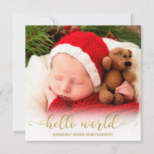 Cartes Pour Fêtes Annuelles Baby Birth Hello World Gold Script avec Coeurs Pho