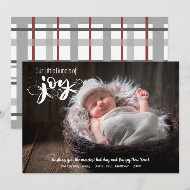 Cartes Pour Fêtes Annuelles Baby Bundle of Joy Script Photo (Devant / Derrière)