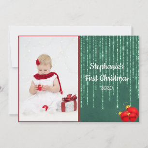 Cartes Pour Fêtes Annuelles Baby First Christmas Photo Silver Parties scintill