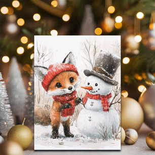 Cartes Pour Fêtes Annuelles Baby Fox et Snowman