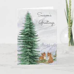 Cartes Pour Fêtes Annuelles Baby Foxes Christmas Tree Woods Card