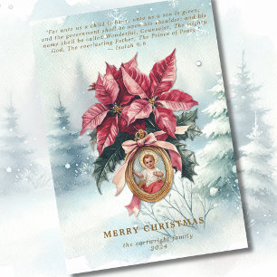 Cartes Pour Fêtes Annuelles Baby Jesus Poinsettia Aquarelle Écriture