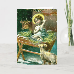 Cartes Pour Fêtes Annuelles Baby Jesus, scène de la nativité vintage