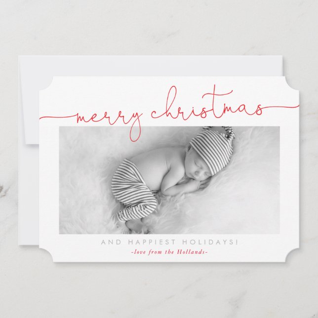 Cartes Pour Fêtes Annuelles BABY PHOTO calligraphie moderne joyeux Noël rouge (Devant)
