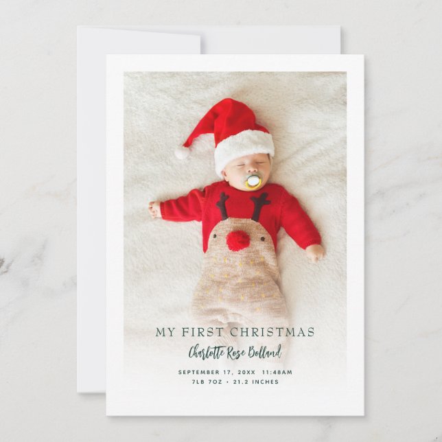 Cartes Pour Fêtes Annuelles Baby Photo First Christmas Birth Announcement (Devant)