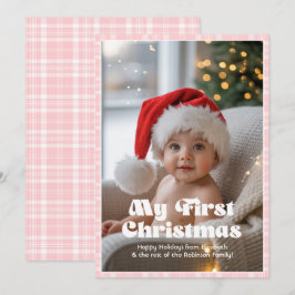 Cartes Pour Fêtes Annuelles Baby Rose Gingham Mon Premier Noël Bébé