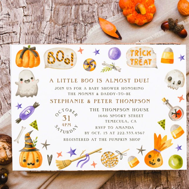 Cartes Pour Fêtes Annuelles Baby shower Joli Halloween Thème Petit Boo (Créateur téléchargé)