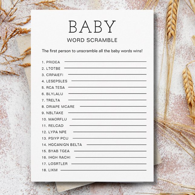 Cartes Pour Fêtes Annuelles Baby shower Mot Puzzle Scramble Jeu neutre (Créateur téléchargé)