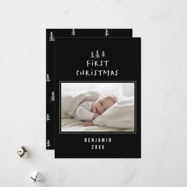 Cartes Pour Fêtes Annuelles babys premier noël élégant dessin photo hol (Devant/Arrière en situation)
