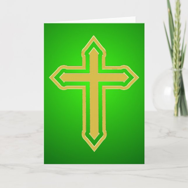 Cartes Pour Fêtes Annuelles Backgound vert croisé d'or (Devant)