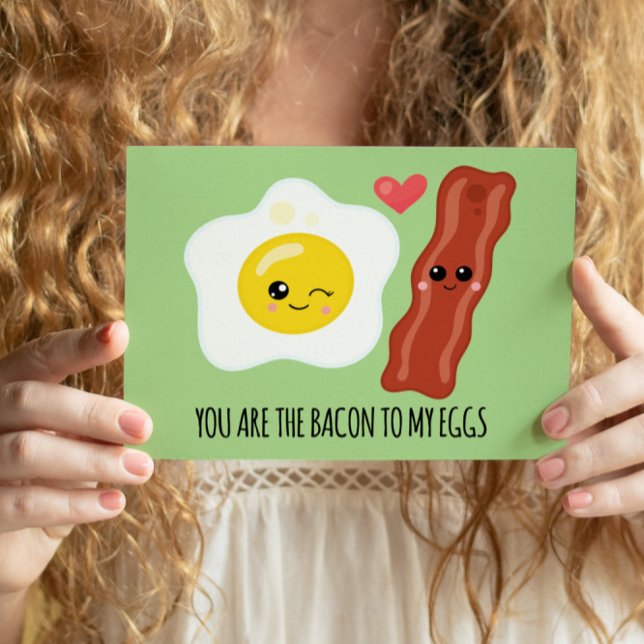 Cartes Pour Fêtes Annuelles Bacon et oeufs Kawaii Funny Valentines Days (Crack up your Valentine and "poach" their heart with this hilariously honest and "egg-cellent" card.)