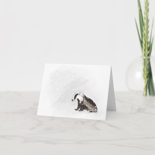 Cartes Pour Fêtes Annuelles Badger dans Flurry de neige (Devant)