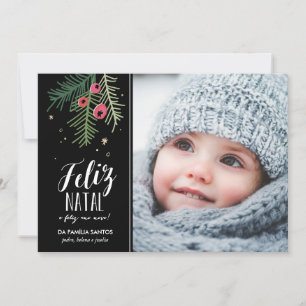 Cartes Pour Fêtes Annuelles Bagas Vermelhas   Feliz Natal