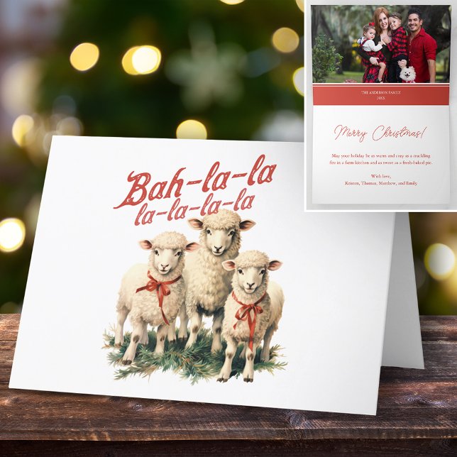 Cartes Pour Fêtes Annuelles Bah La La Cute Retro Noël Moutons (Créateur téléchargé)