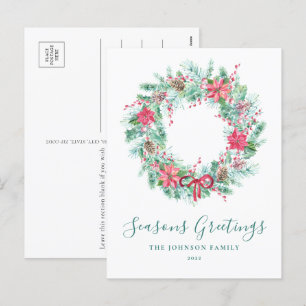 Cartes Pour Fêtes Annuelles Baies d'aquarelle et couronne verte