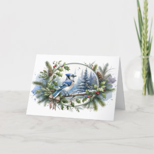 Cartes Pour Fêtes Annuelles Baies de houx de la forêt de Geai bleu Conifères P