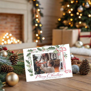 Cartes Pour Fêtes Annuelles Baies de houx élégantes   Noël photo de famille