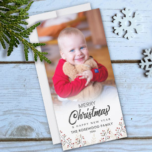 Cartes Pour Fêtes Annuelles Baies de houx Joyeux Noël Nouvelle Année Photo