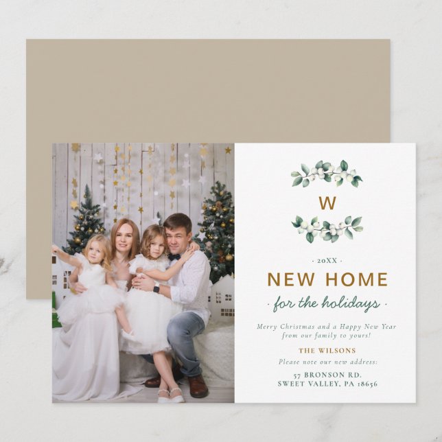 Cartes Pour Fêtes Annuelles Baies de neige blanches Déplacement de la famille  (Devant / Derrière)